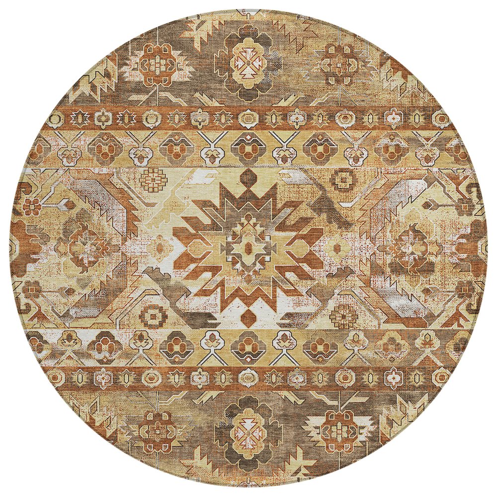 Machine Washable Indoor/Outdoor Chantille ACN2638 Gold 8' x 8' Round Rug. Picture 1
