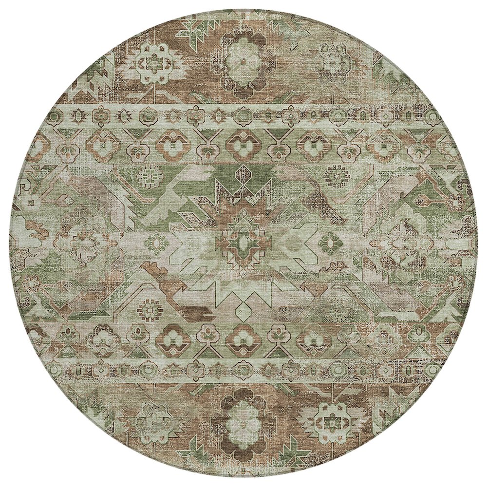 Machine Washable Indoor/Outdoor Chantille ACN2638 Green 8' x 8' Round Rug. Picture 1