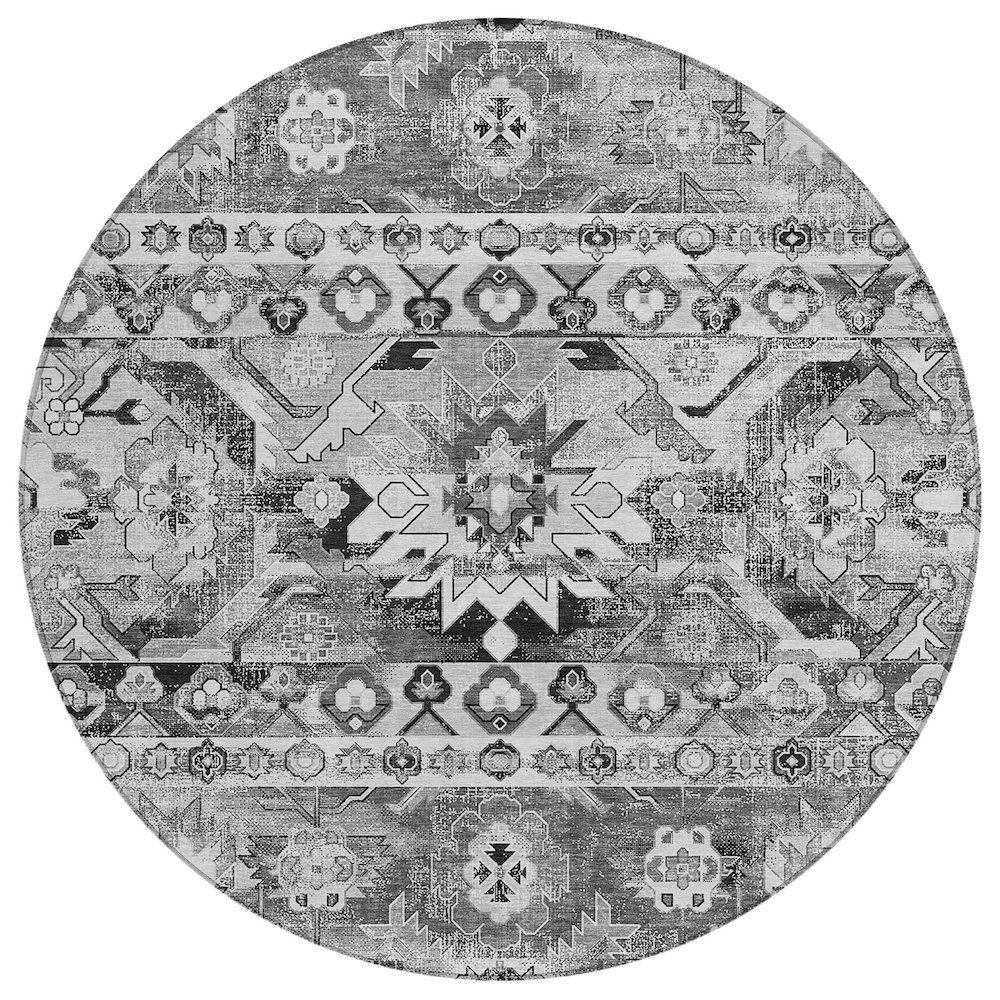 Machine Washable Indoor/Outdoor Chantille ACN2638 Gray 8' x 8' Round Rug. Picture 1