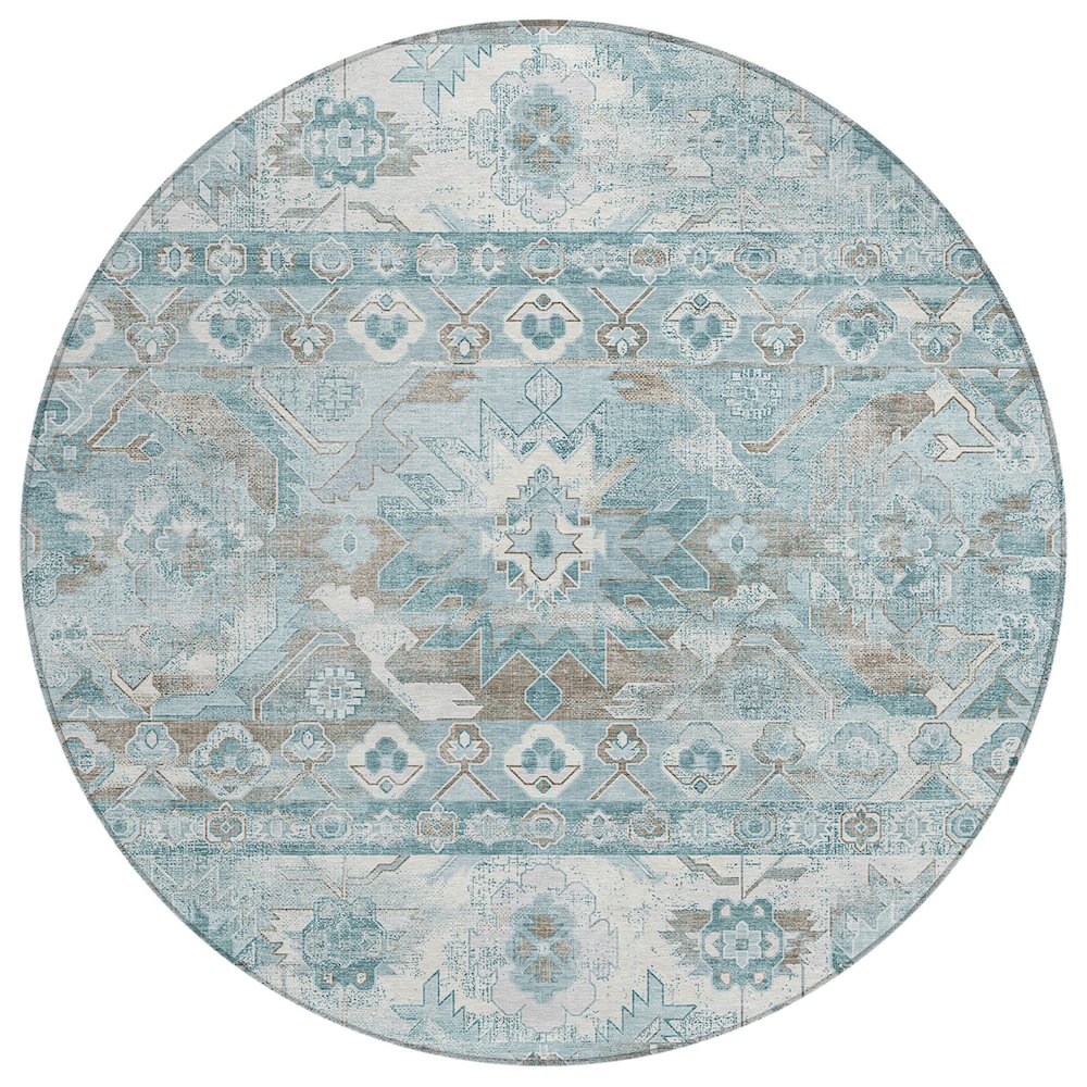Machine Washable Indoor/Outdoor Chantille ACN2638 Teal 8' x 8' Round Rug. Picture 1