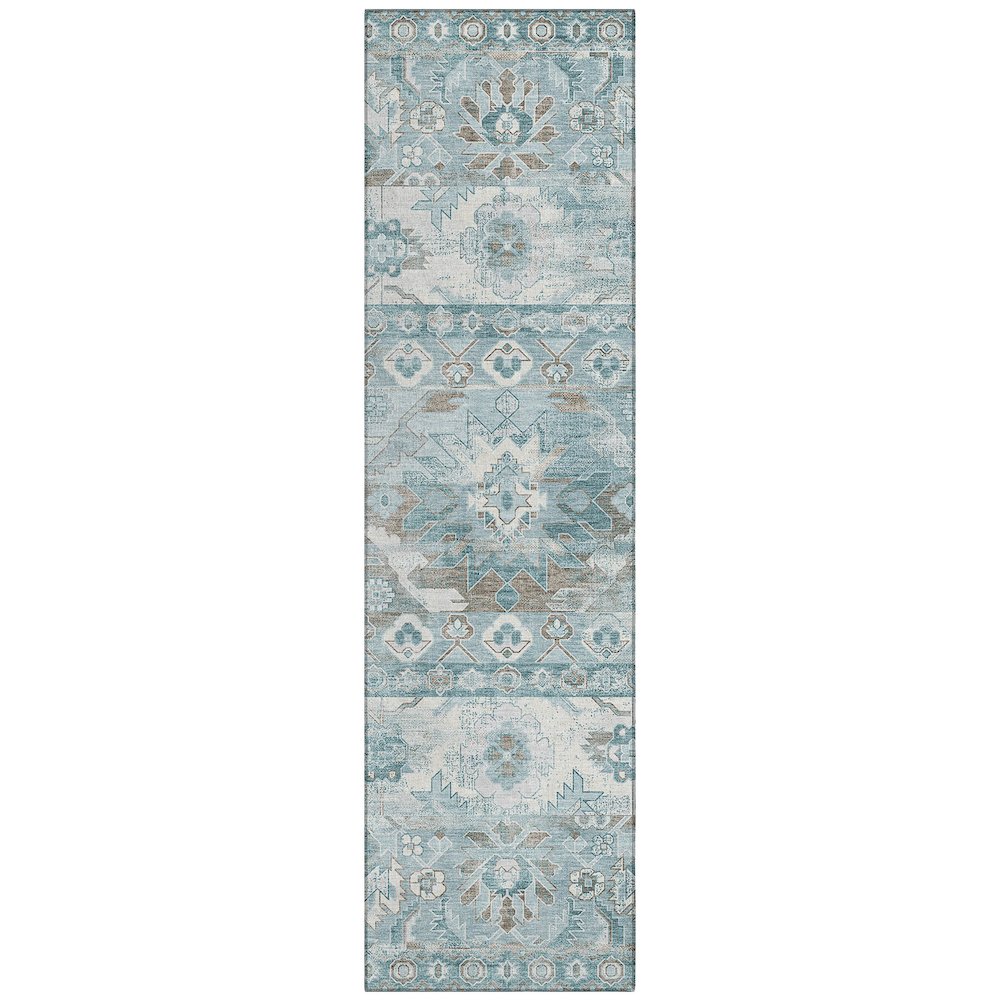 Machine Washable Indoor/Outdoor Chantille ACN2638 Teal 2'3" x 7'6" Runner Rug. Picture 1
