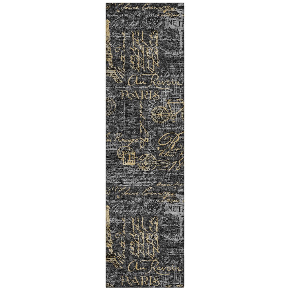 Machine Washable Indoor/Outdoor Chantille ACN2639 Black 2'3" x 7'6" Runner Rug. Picture 1