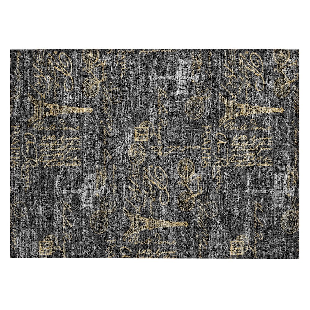 Machine Washable Indoor/Outdoor Chantille ACN2639 Black 1'8" x 2'6" Rug. Picture 1