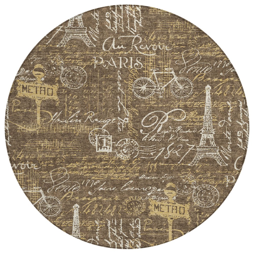 Machine Washable Indoor/Outdoor Chantille ACN2639 Brown 8' x 8' Round Rug. Picture 1