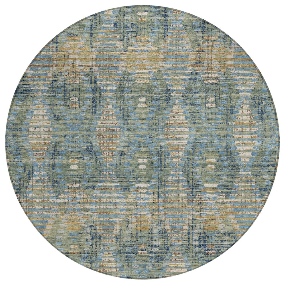Machine Washable Indoor/Outdoor Chantille ACN2640 Green 8' x 8' Round Rug. Picture 1