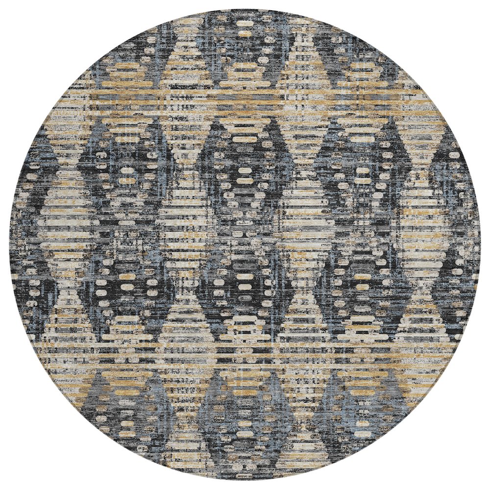 Machine Washable Indoor/Outdoor Chantille ACN2640 Black 8' x 8' Round Rug. Picture 1