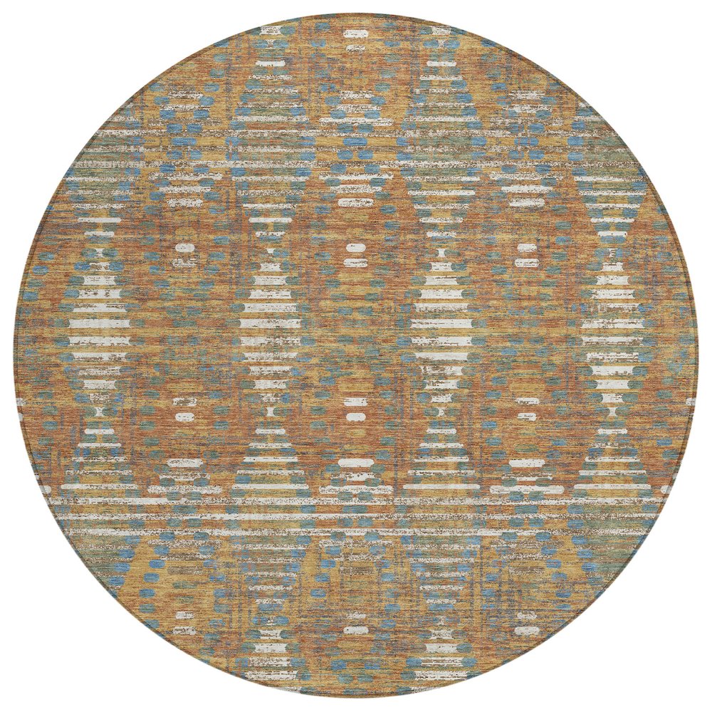 Machine Washable Indoor/Outdoor Chantille ACN2640 Orange 8' x 8' Round Rug. Picture 1