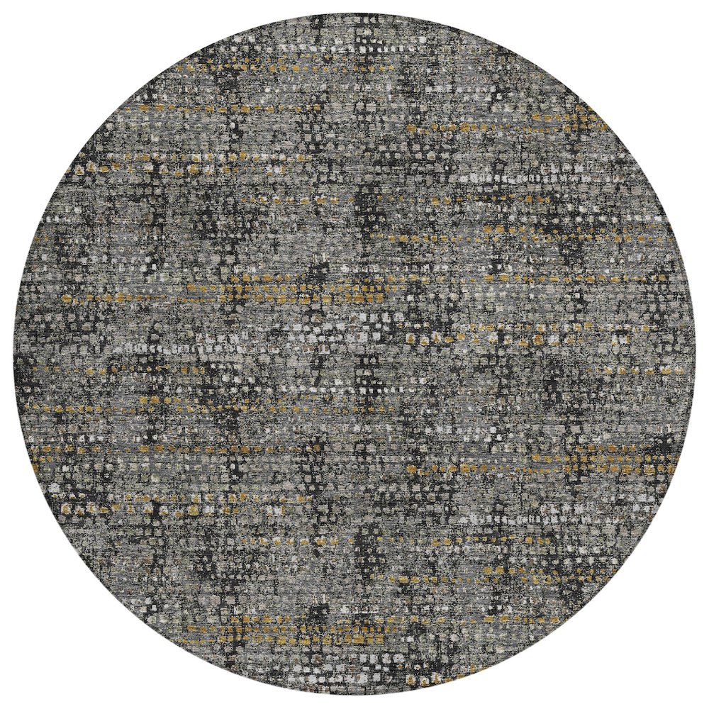 Machine Washable Indoor/Outdoor Chantille ACN2641 Black 8' x 8' Round Rug. Picture 1
