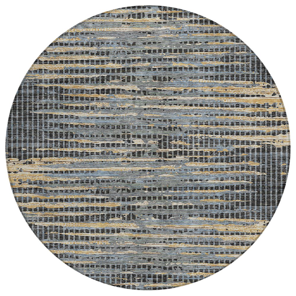 Machine Washable Indoor/Outdoor Chantille ACN2642 Black 8' x 8' Round Rug. Picture 1