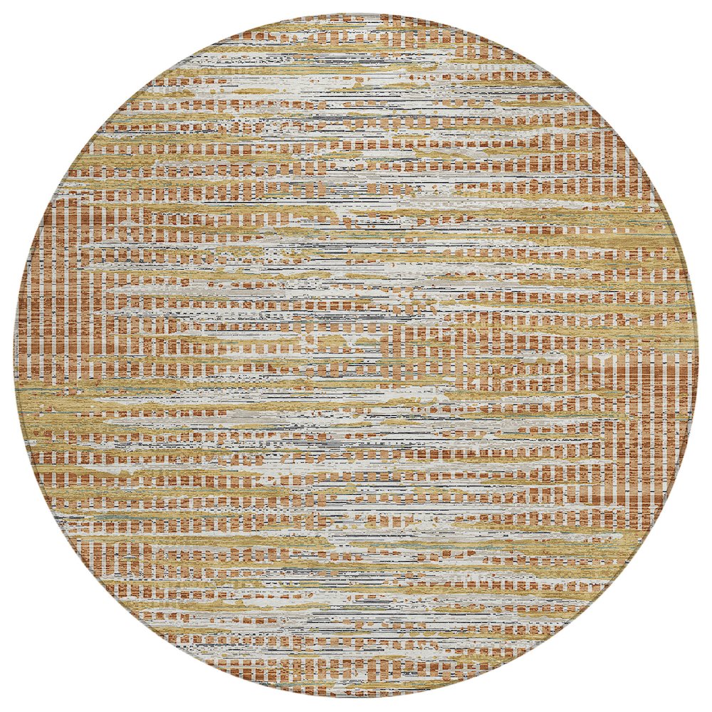 Machine Washable Indoor/Outdoor Chantille ACN2642 Orange 8' x 8' Round Rug. Picture 1