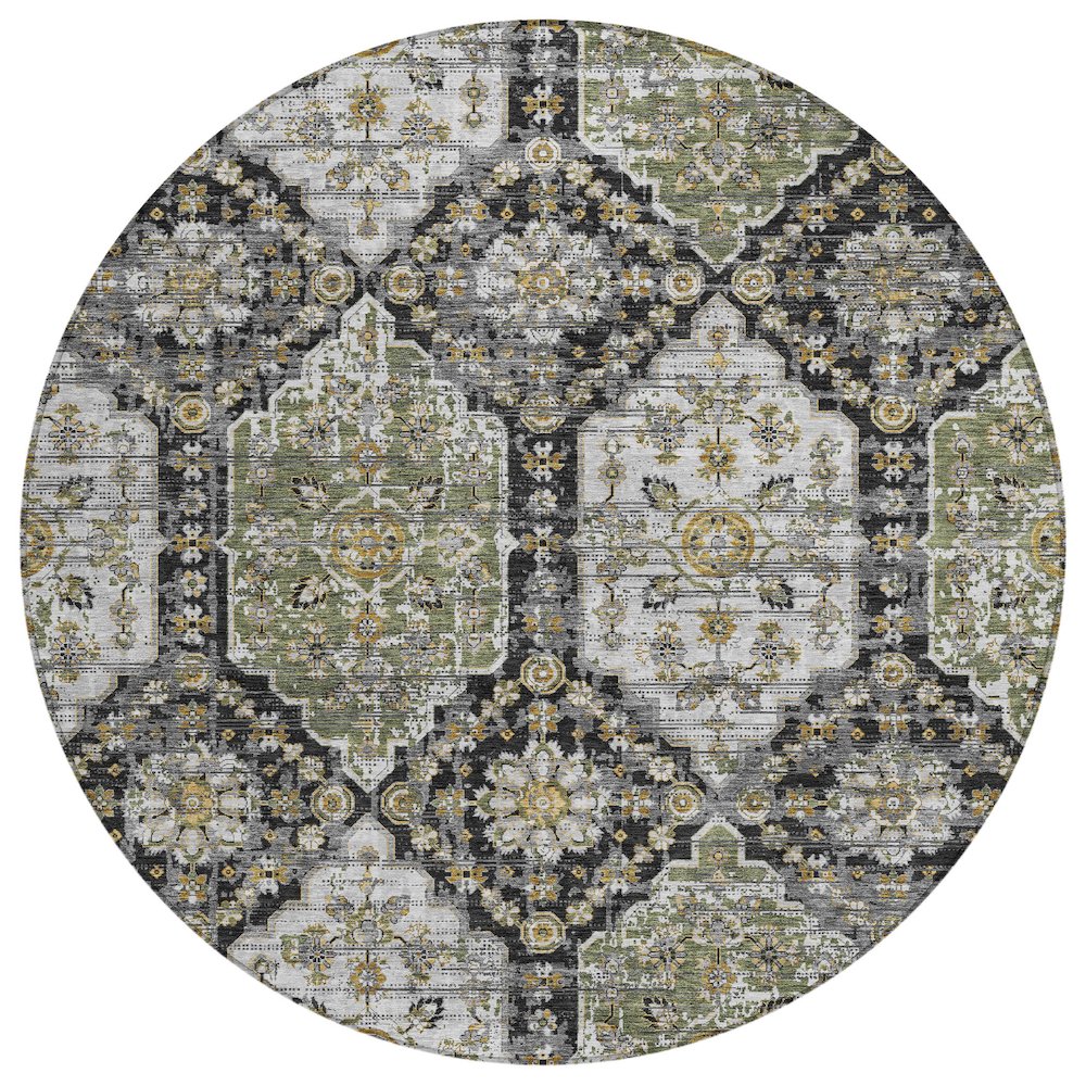 Machine Washable Indoor/Outdoor Chantille ACN2643 Black 8' x 8' Round Rug. Picture 1