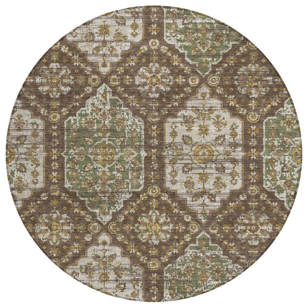 Machine Washable Indoor/Outdoor Chantille ACN2643 Brown 8' x 8' Round Rug. Picture 1