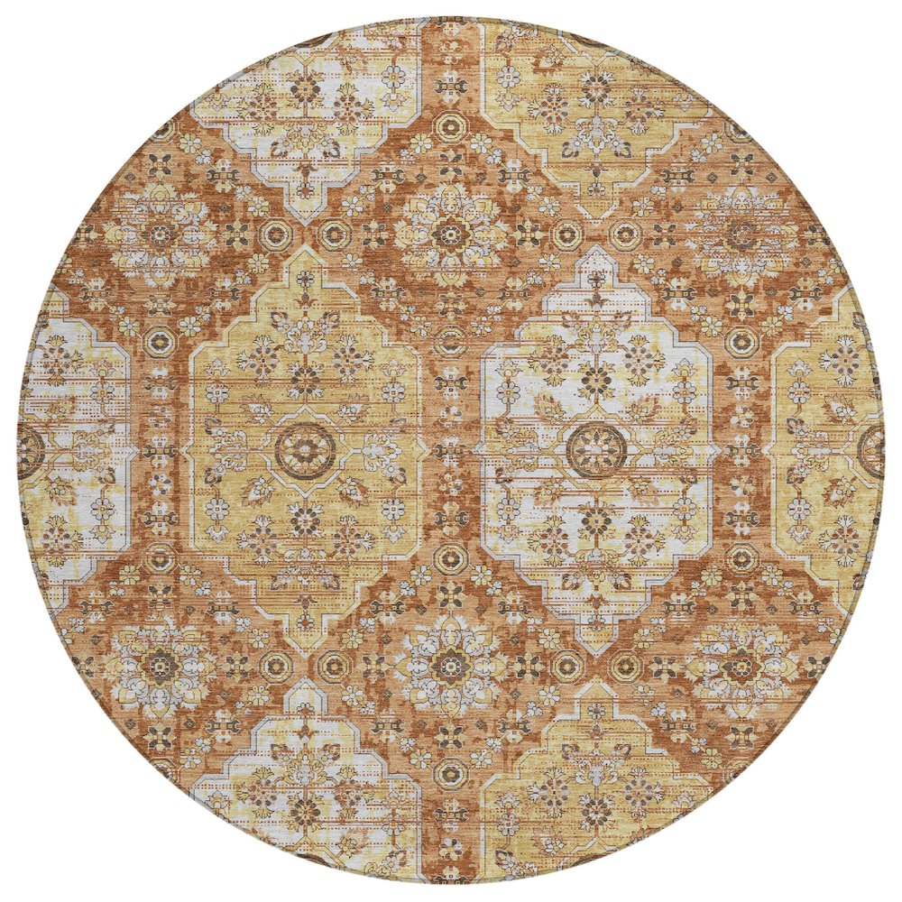 Machine Washable Indoor/Outdoor Chantille ACN2643 Orange 8' x 8' Round Rug. Picture 1