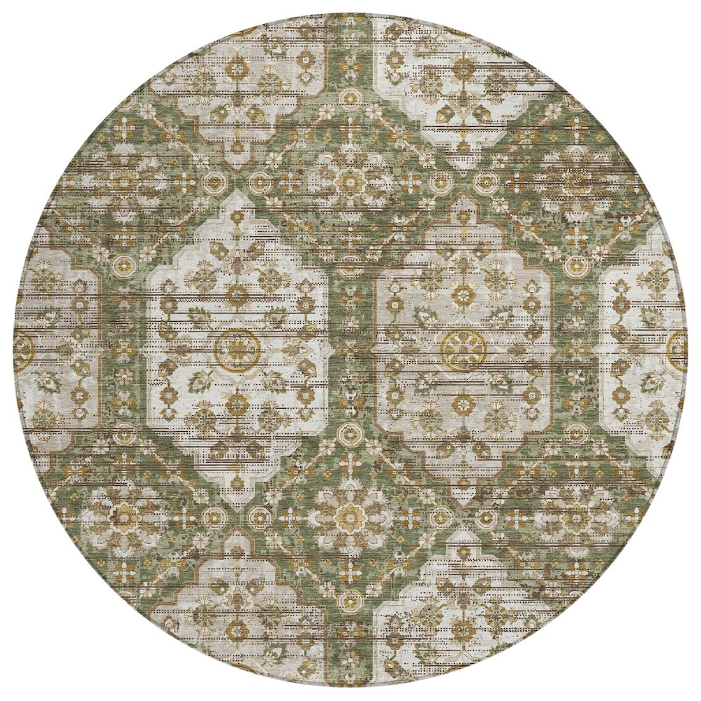 Machine Washable Indoor/Outdoor Chantille ACN2643 Green 8' x 8' Round Rug. Picture 1