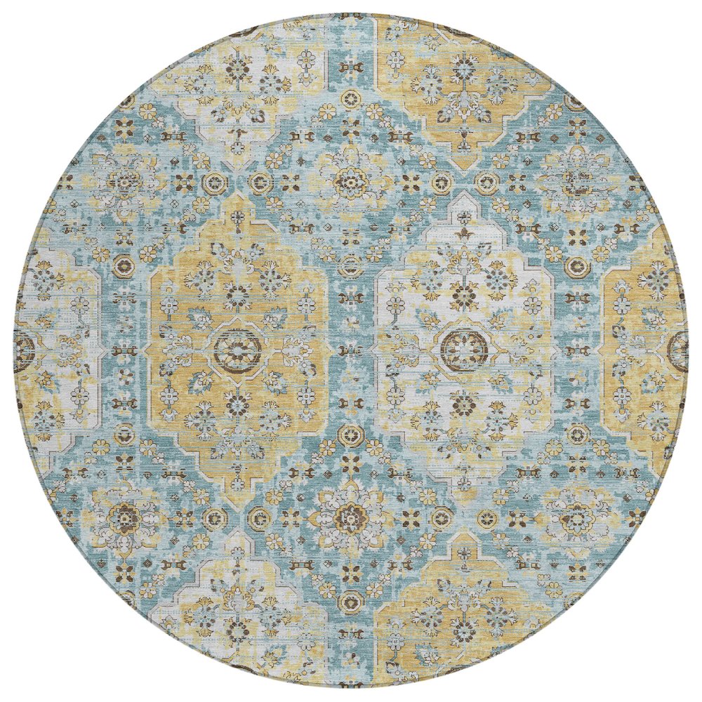 Machine Washable Indoor/Outdoor Chantille ACN2643 Teal 8' x 8' Round Rug. Picture 1