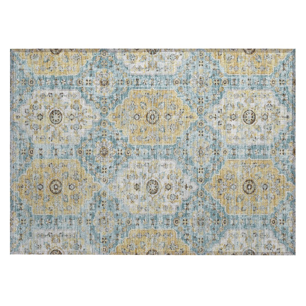 Machine Washable Indoor/Outdoor Chantille ACN2643 Teal 1'8" x 2'6" Rug. Picture 1