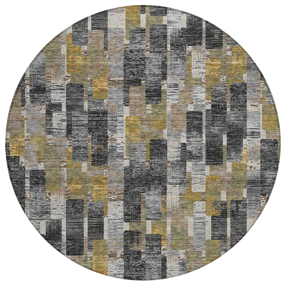 Machine Washable Indoor/Outdoor Chantille ACN2644 Black 8' x 8' Round Rug. Picture 1