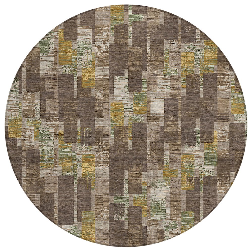 Machine Washable Indoor/Outdoor Chantille ACN2644 Brown 8' x 8' Round Rug. Picture 1