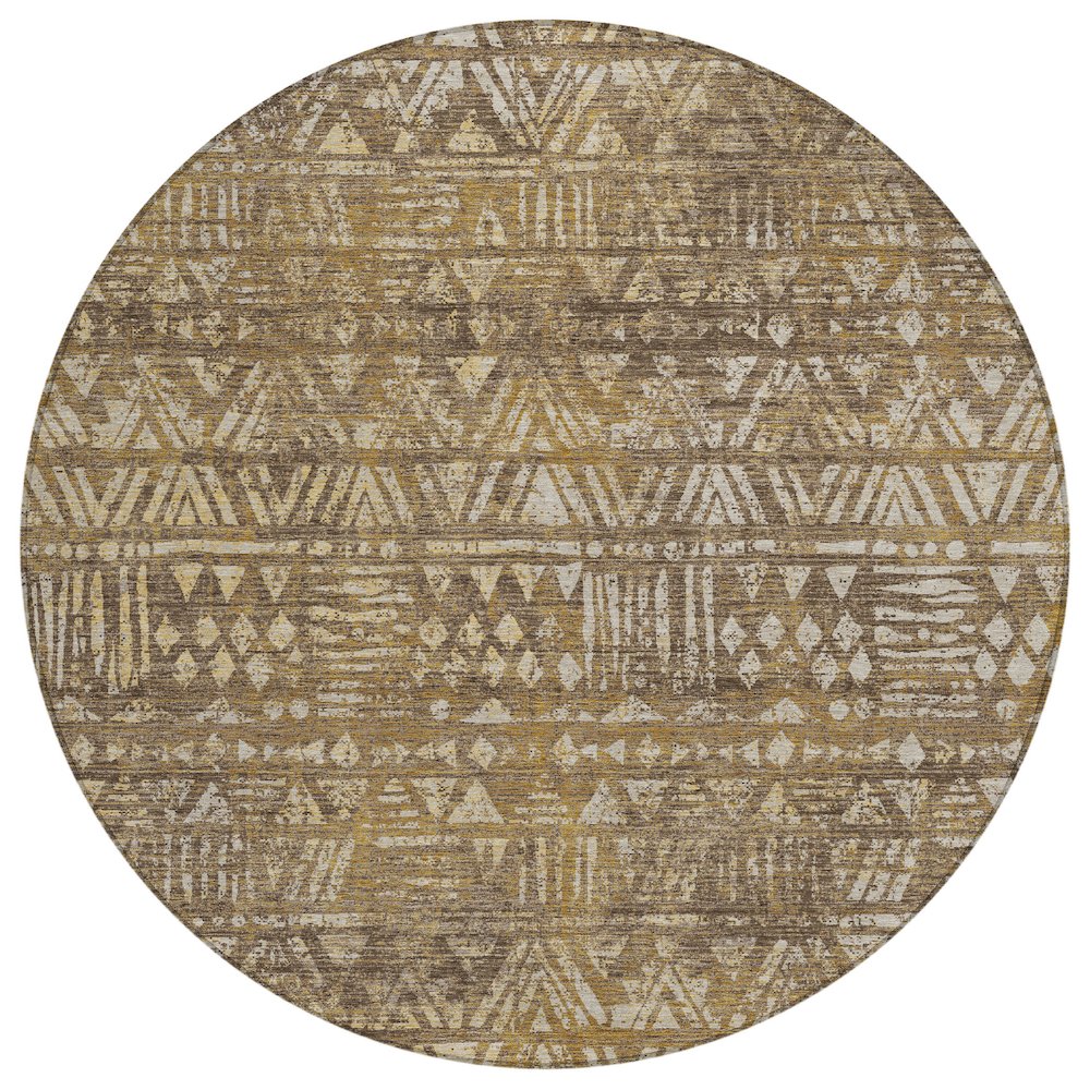 Machine Washable Indoor/Outdoor Chantille ACN2645 Brown 8' x 8' Round Rug. Picture 1