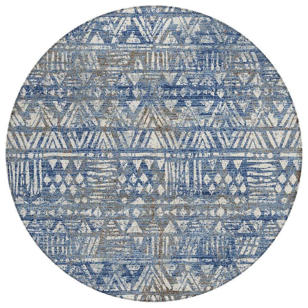 Machine Washable Indoor/Outdoor Chantille ACN2645 Blue 8' x 8' Round Rug. Picture 1