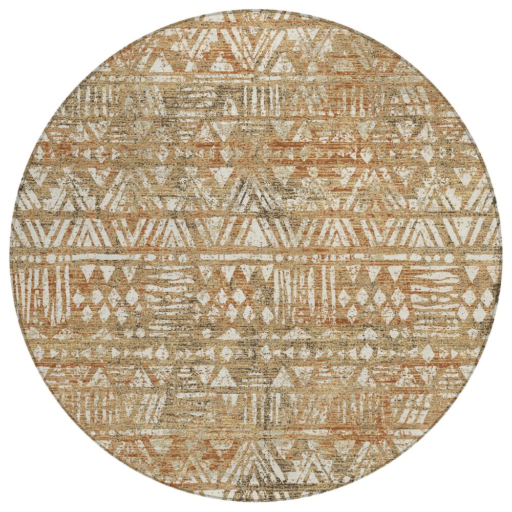 Machine Washable Indoor/Outdoor Chantille ACN2645 Orange 8' x 8' Round Rug. Picture 1