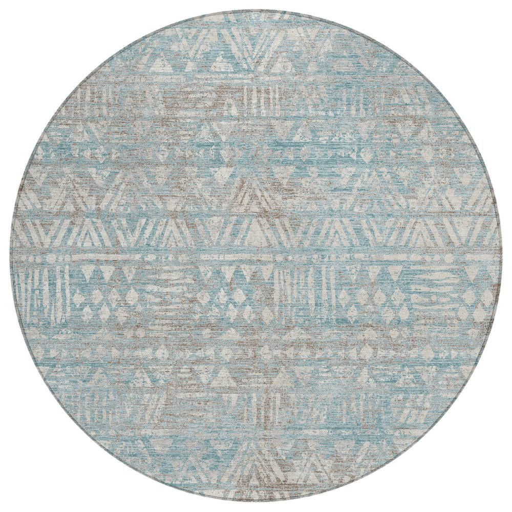 Machine Washable Indoor/Outdoor Chantille ACN2645 Teal 8' x 8' Round Rug. Picture 1