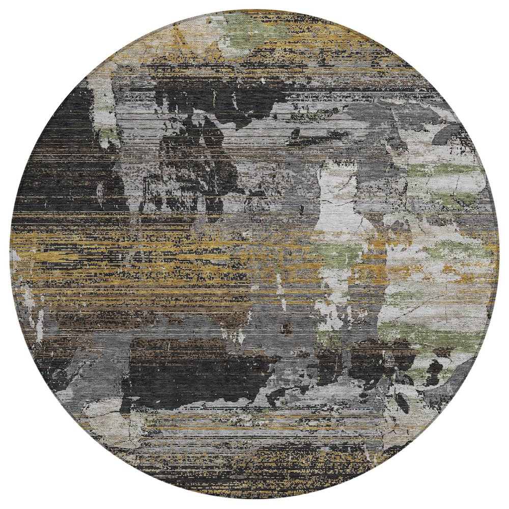 Machine Washable Indoor/Outdoor Chantille ACN2646 Black 8' x 8' Round Rug. Picture 1