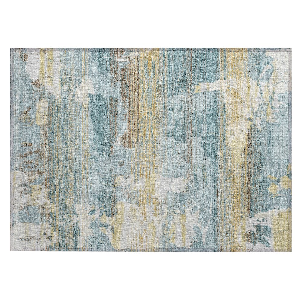 Machine Washable Indoor/Outdoor Chantille ACN2646 Teal 1'8" x 2'6" Rug. Picture 1