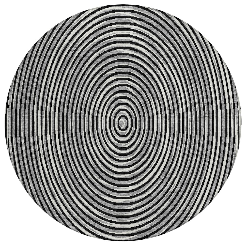 Machine Washable Indoor/Outdoor Chantille ACN2647 Black 8' x 8' Round Rug. Picture 1
