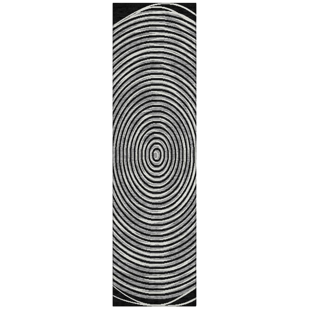 Machine Washable Indoor/Outdoor Chantille ACN2647 Black 2'3" x 7'6" Runner Rug. Picture 1