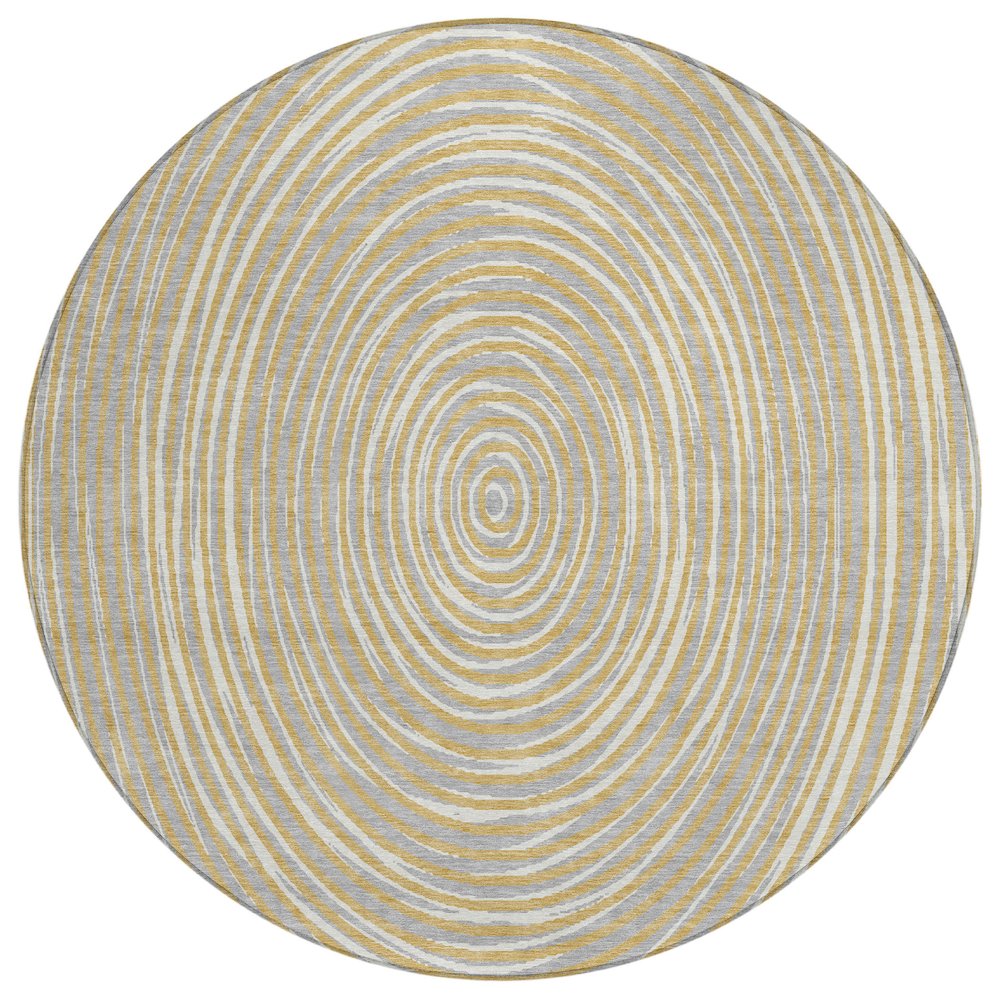 Machine Washable Indoor/Outdoor Chantille ACN2647 Gold 8' x 8' Round Rug. Picture 1