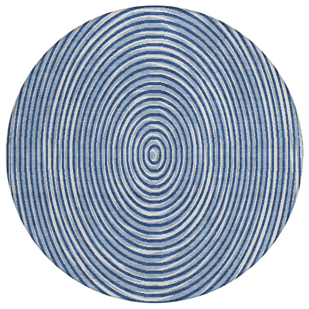 Machine Washable Indoor/Outdoor Chantille ACN2647 Blue 8' x 8' Round Rug. Picture 1