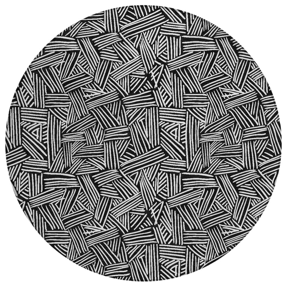 Machine Washable Indoor/Outdoor Chantille ACN2648 Black 8' x 8' Round Rug. Picture 1