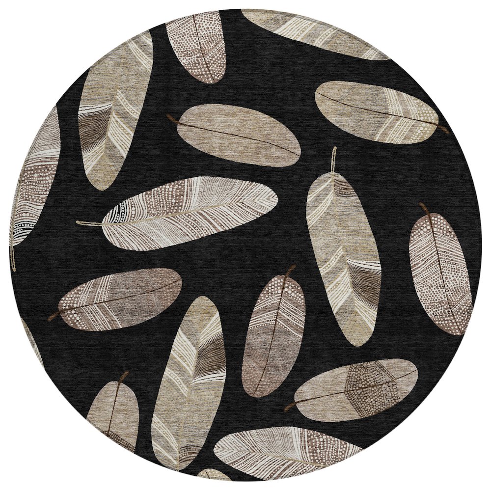 Machine Washable Indoor/Outdoor Chantille ACN2649 Black 8' x 8' Round Rug. Picture 1