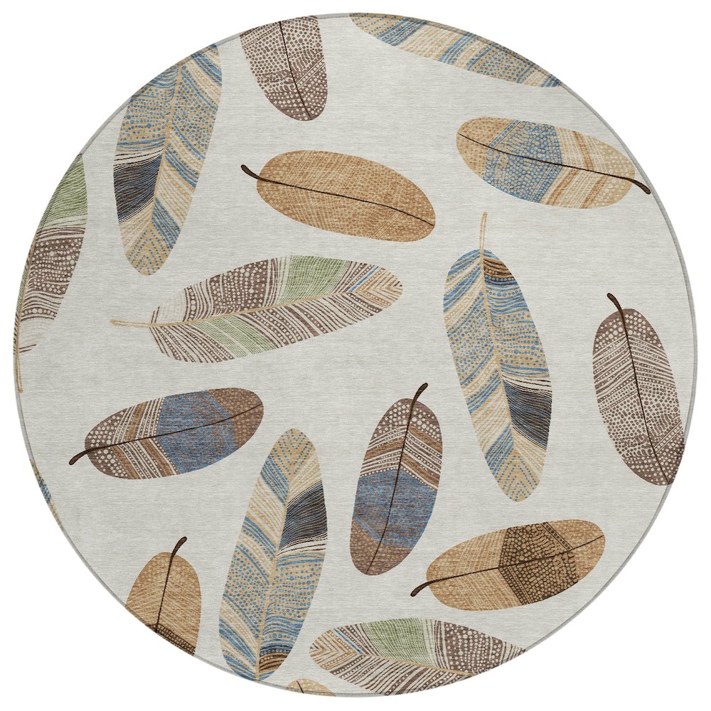 Machine Washable Indoor/Outdoor Chantille ACN2649 Ivory 8' x 8' Round Rug. Picture 1
