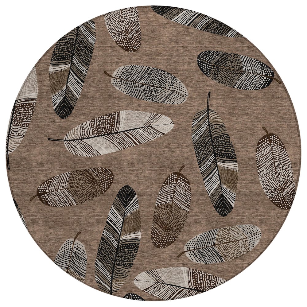 Machine Washable Indoor/Outdoor Chantille ACN2649 Brown 8' x 8' Round Rug. Picture 1