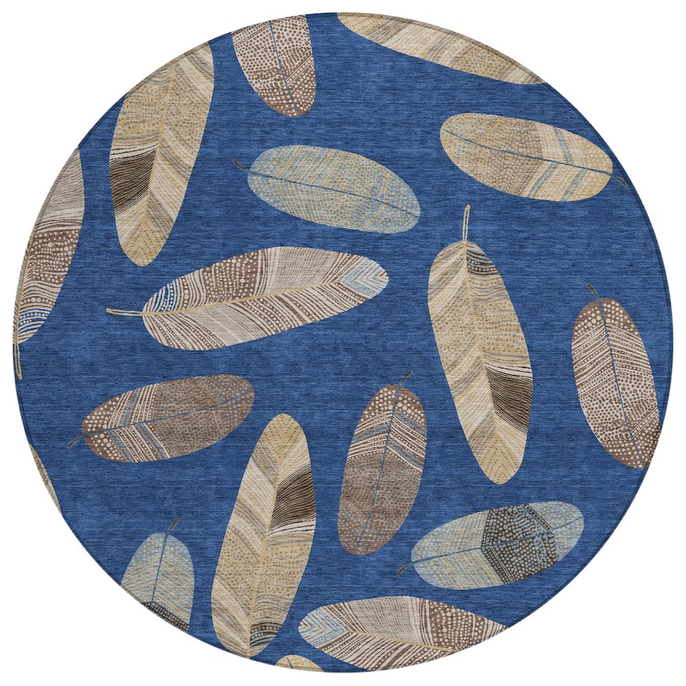 Machine Washable Indoor/Outdoor Chantille ACN2649 Blue 8' x 8' Round Rug. Picture 1