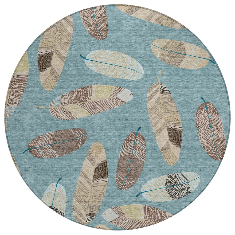Machine Washable Indoor/Outdoor Chantille ACN2649 Teal 8' x 8' Round Rug. Picture 1