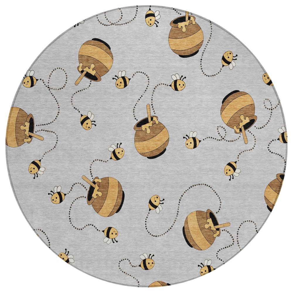 Machine Washable Indoor/Outdoor Chantille ACN2650 Gray 8' x 8' Round Rug. Picture 1