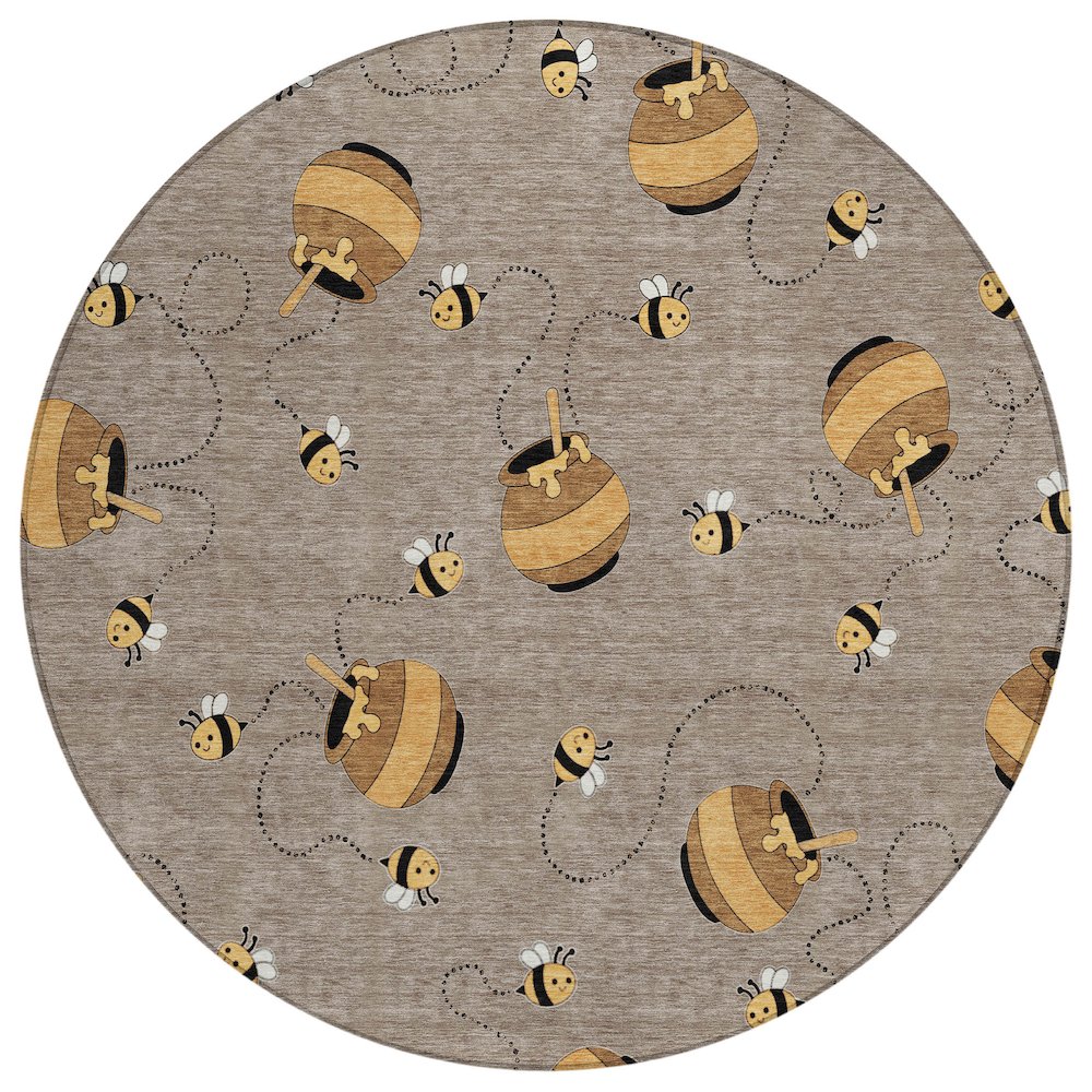 Machine Washable Indoor/Outdoor Chantille ACN2650 Brown 8' x 8' Round Rug. Picture 1