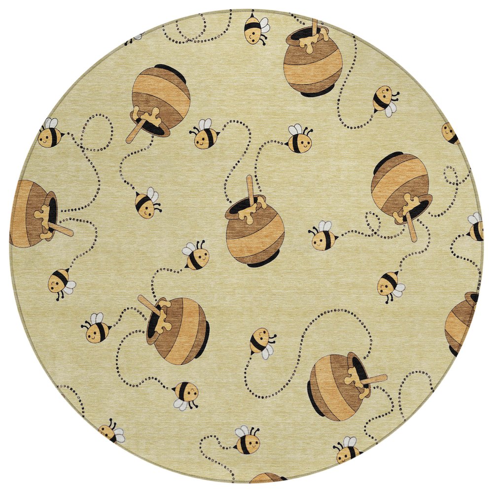 Machine Washable Indoor/Outdoor Chantille ACN2650 Gold 8' x 8' Round Rug. Picture 1