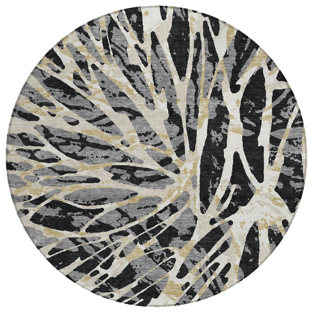 Machine Washable Indoor/Outdoor Chantille ACN2651 Black 8' x 8' Round Rug. Picture 1