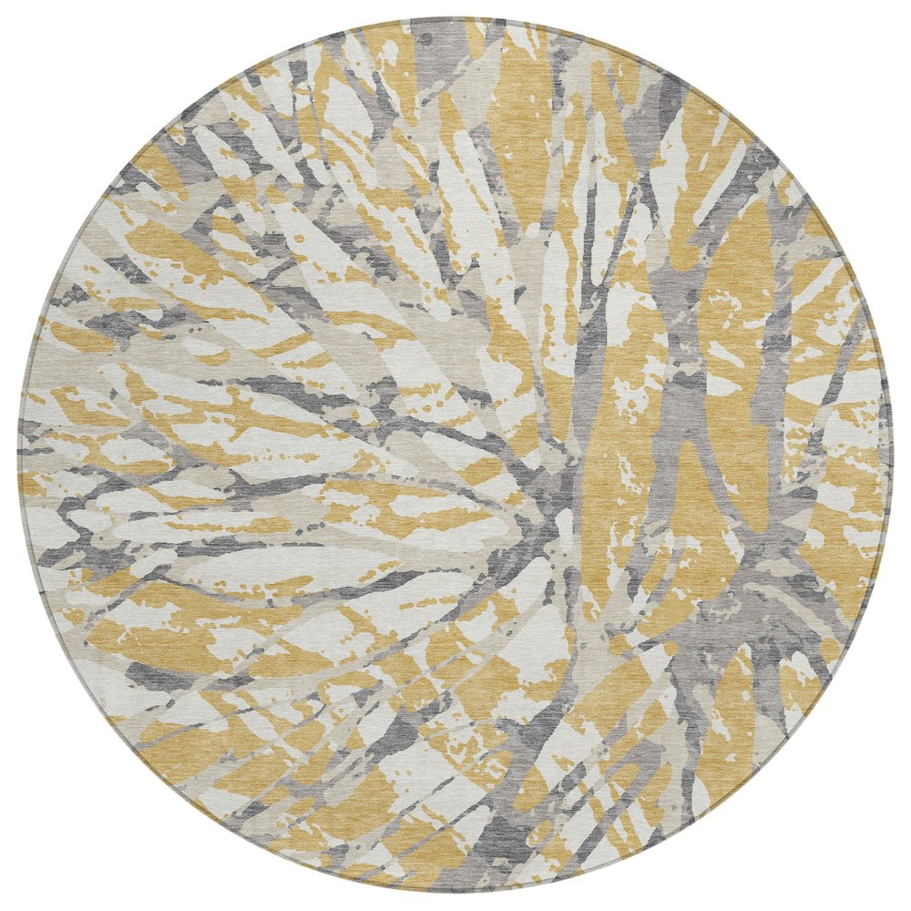 Machine Washable Indoor/Outdoor Chantille ACN2651 Gold 8' x 8' Round Rug. Picture 1