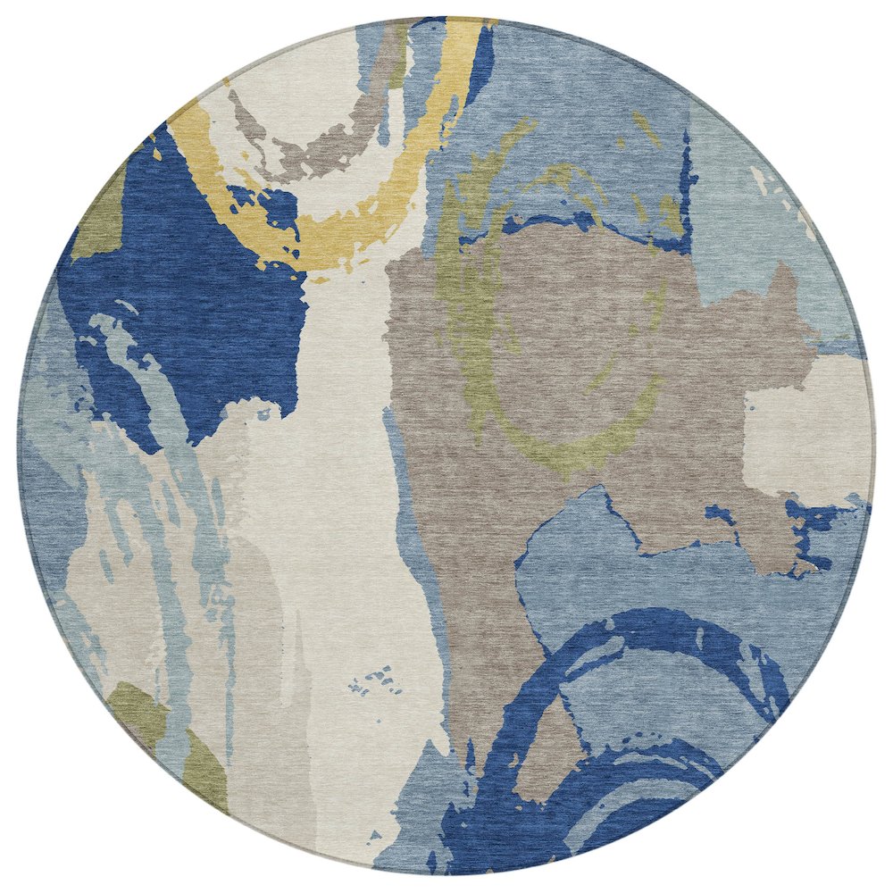 Machine Washable Indoor/Outdoor Chantille ACN2652 Blue 8' x 8' Round Rug. Picture 1