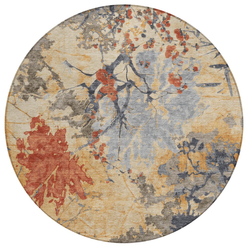 Machine Washable Indoor/Outdoor Chantille ACN2654 Gold 8' x 8' Round Rug. Picture 1