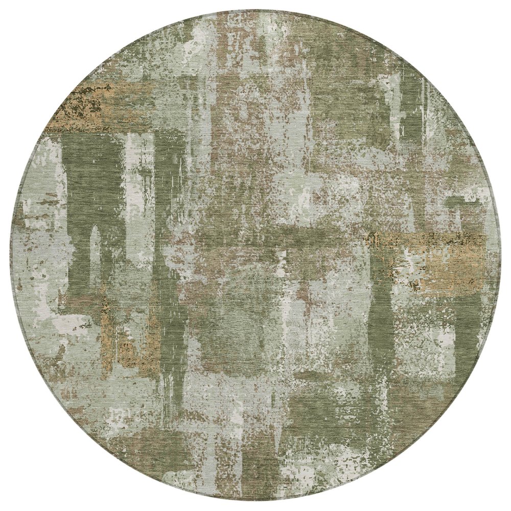 Machine Washable Indoor/Outdoor Chantille ACN2655 Green 8' x 8' Round Rug. Picture 1