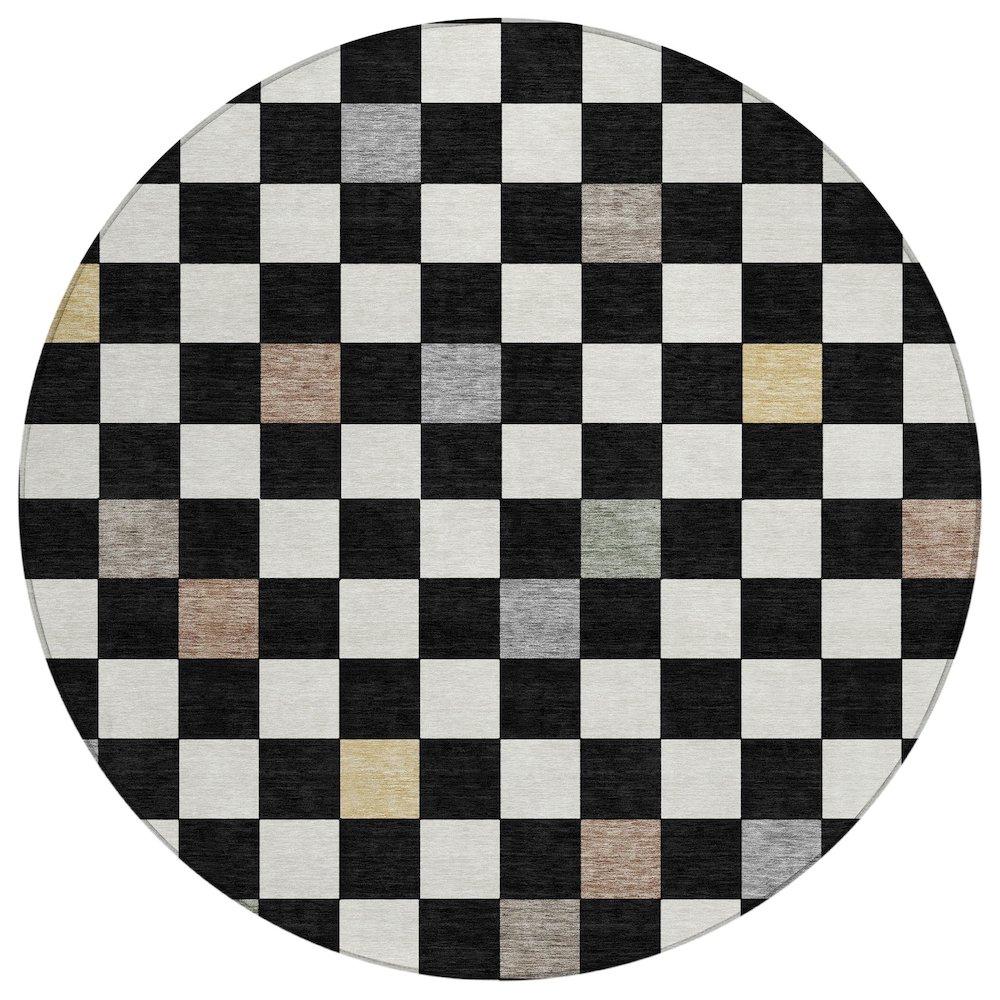 Machine Washable Indoor/Outdoor Chantille ACN2656 Black 8' x 8' Round Rug. Picture 1