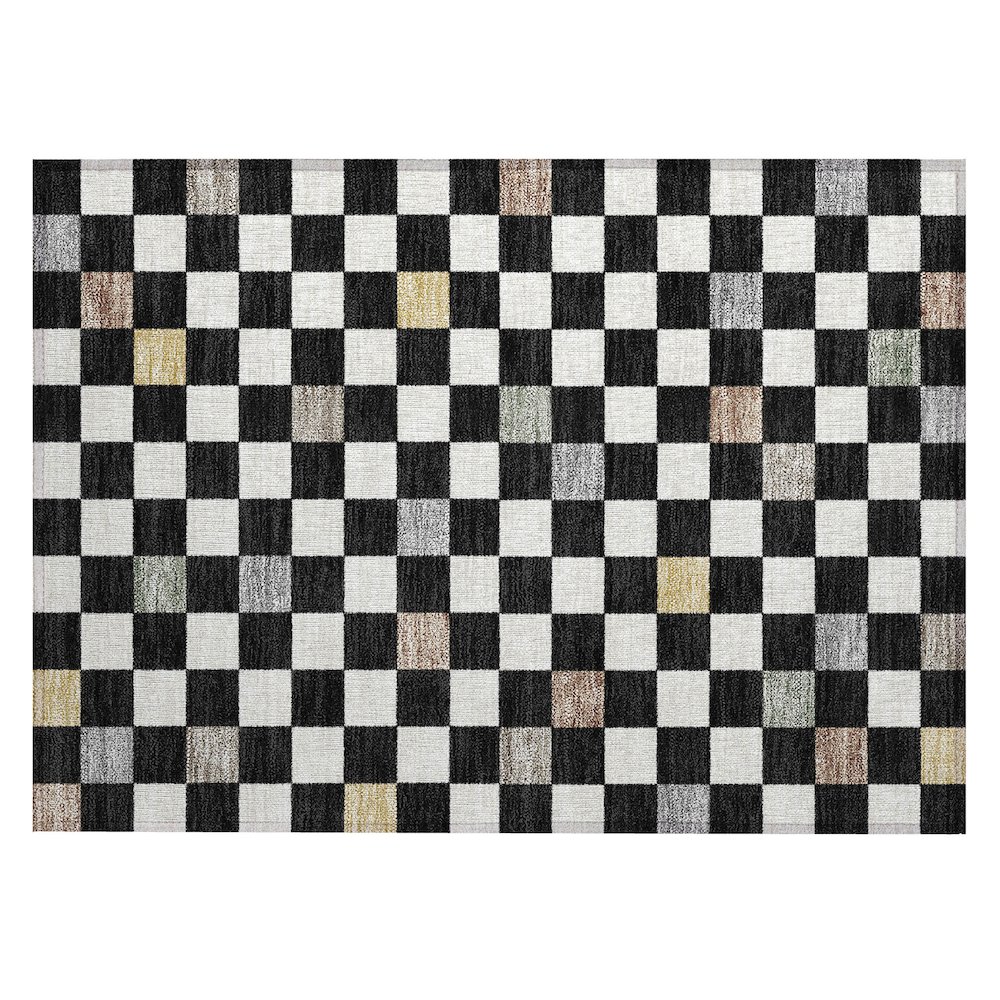 Machine Washable Indoor/Outdoor Chantille ACN2656 Black 1'8" x 2'6" Rug. Picture 1