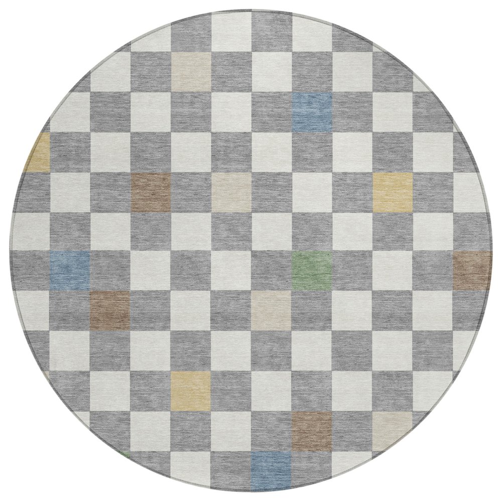 Machine Washable Indoor/Outdoor Chantille ACN2656 Gray 8' x 8' Round Rug. Picture 1