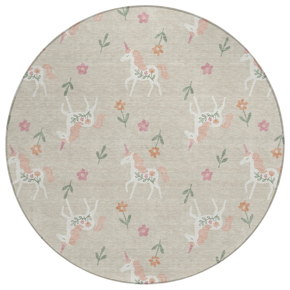Machine Washable Indoor/Outdoor Chantille ACN2657 Brown 8' x 8' Round Rug. Picture 1